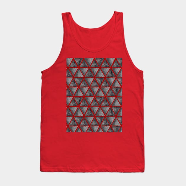 Abstract seamless pattern with ultimate grey and shining grey watercolor triangles on red background. Best for the print, fabric, poster, wallpaper, cover and packaging, wrapping paper. Tank Top by Olesya Pugach